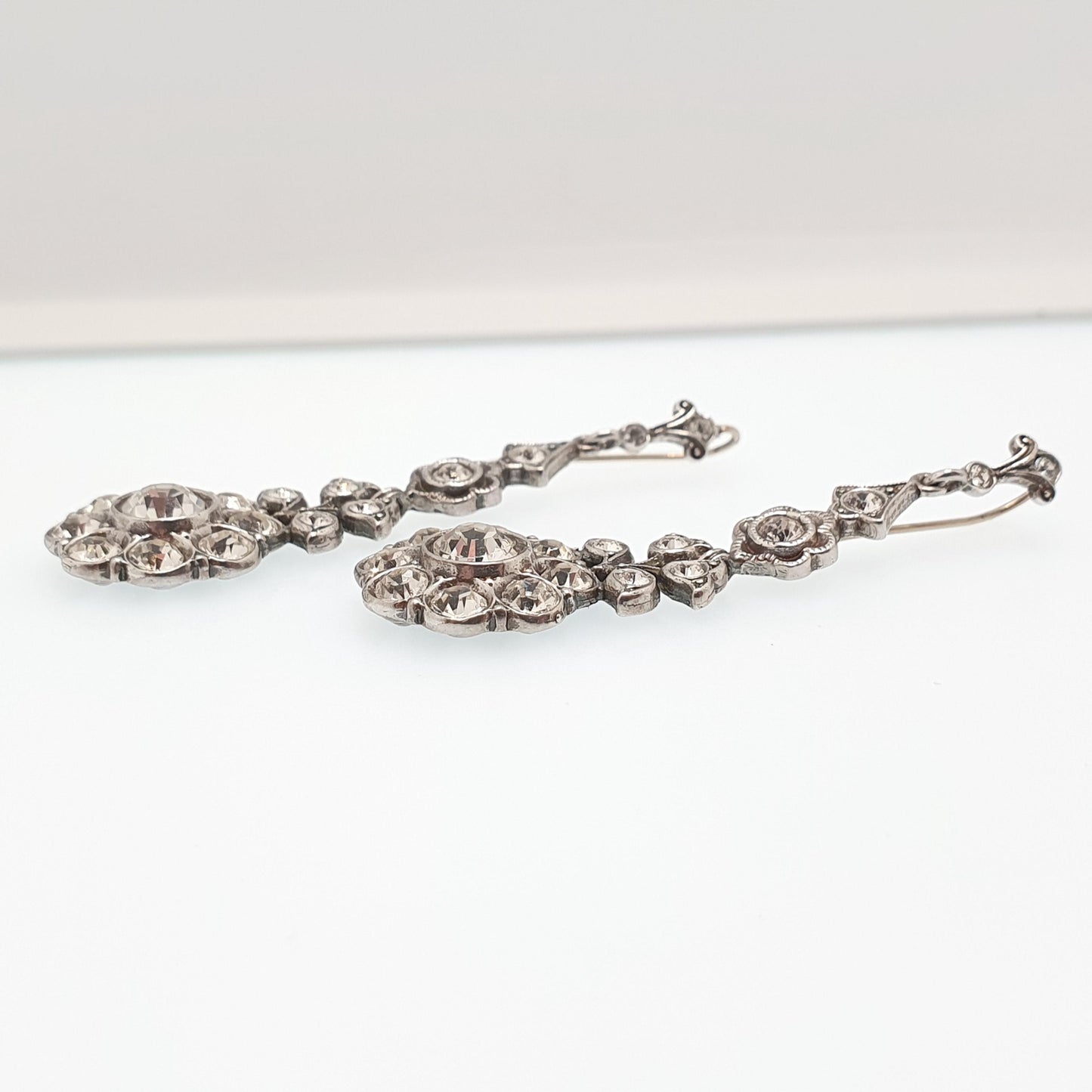 Antique Victorian 9ct Gold Diamond Paste Earrings Solid Silver Hook Dangling Drop Chandelier Art Nouveau Cluster Vintage Jewelry Jewellery
