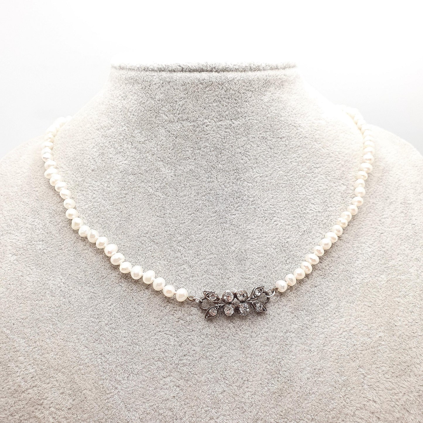 Antique Diamond Paste Freshwater Pearl Necklace Solid Silver Centre Choker Victorian Upcycled Restored Genuine Pearls Vintage Jewelry