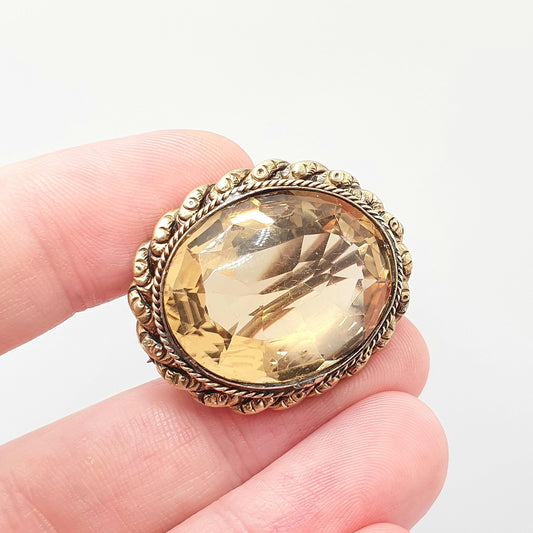 Antique Rolled Gold Citrine Brooch Natural Gemstone Victorian Gold Filled Large Big Oval Orange Quartz Pin Vintage 1800s Jewelry Jewellery