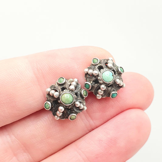 Old Vintage Solid Silver Turquoise Earrings Victorian Austro Hungarian Antique Style Natural Gemstones Vintage Womens Jewelry Jewellery
