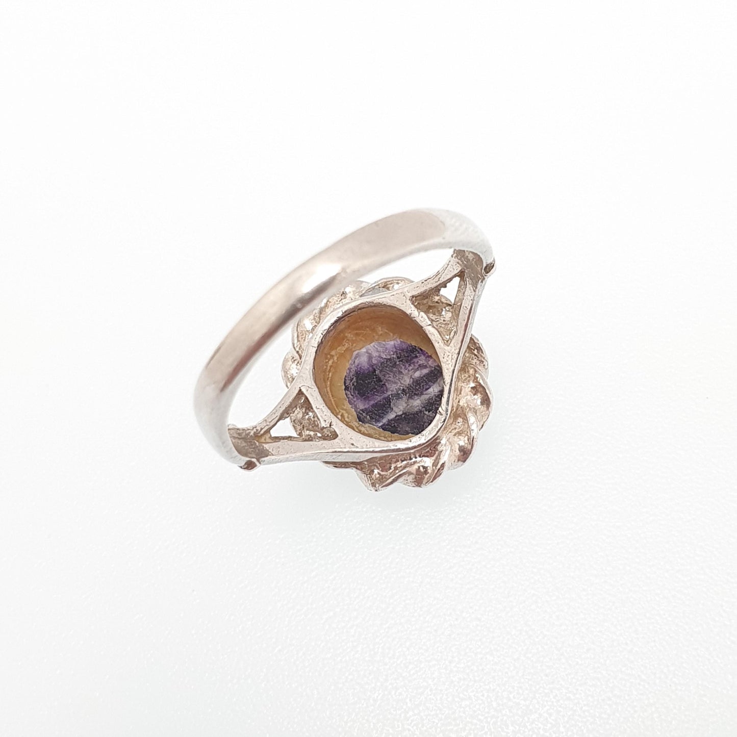Vintage Blue John Sterling Silver Ring Signet Cabochon Oval Fluorite Bleu Jaune Womens Ladies Retro Oval Rare Gemstone Jewelry Jewellery