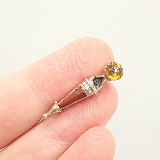 Antique Scottish Dirk Sterling Silver Brooch Pin 1911 Citrine Paste Cairngorm Gaelic Kilt Agate Jasper Vintage Scotland Jewellery Jewelry