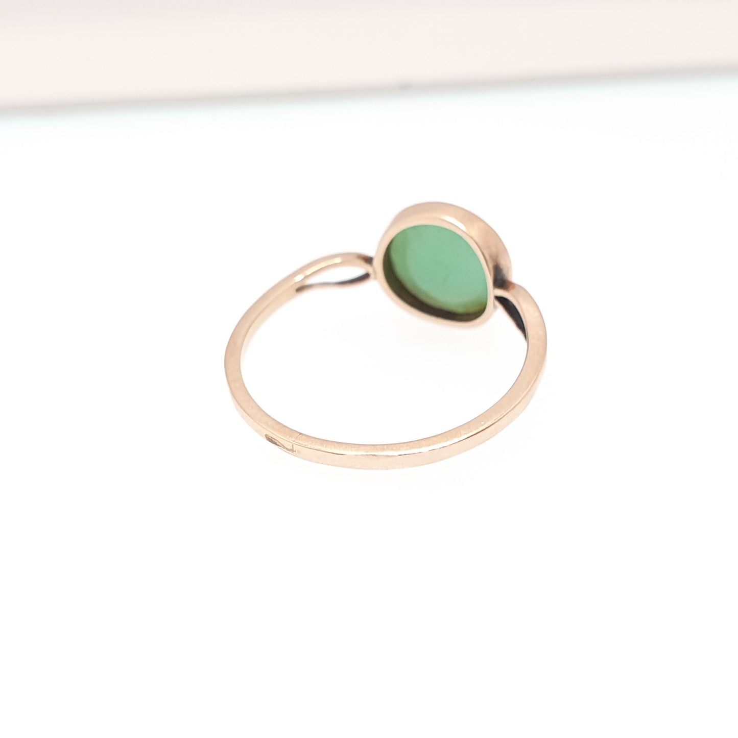 Antique 14k Gold Chrysoprase Ring Art Deco Solid 14k 585 Round Cabochon Solitaire Green Real Gemstone Rare Womens Vintage Jewelry Jewellery