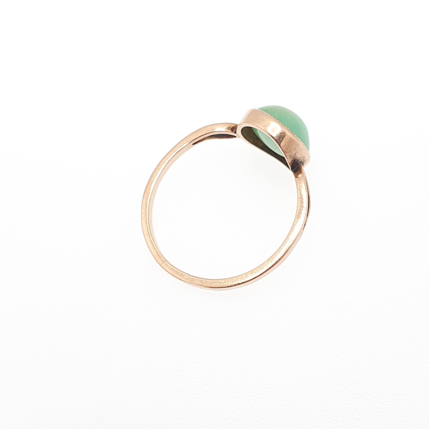 Antique 14k Gold Chrysoprase Ring Art Deco Solid 14k 585 Round Cabochon Solitaire Green Real Gemstone Rare Womens Vintage Jewelry Jewellery