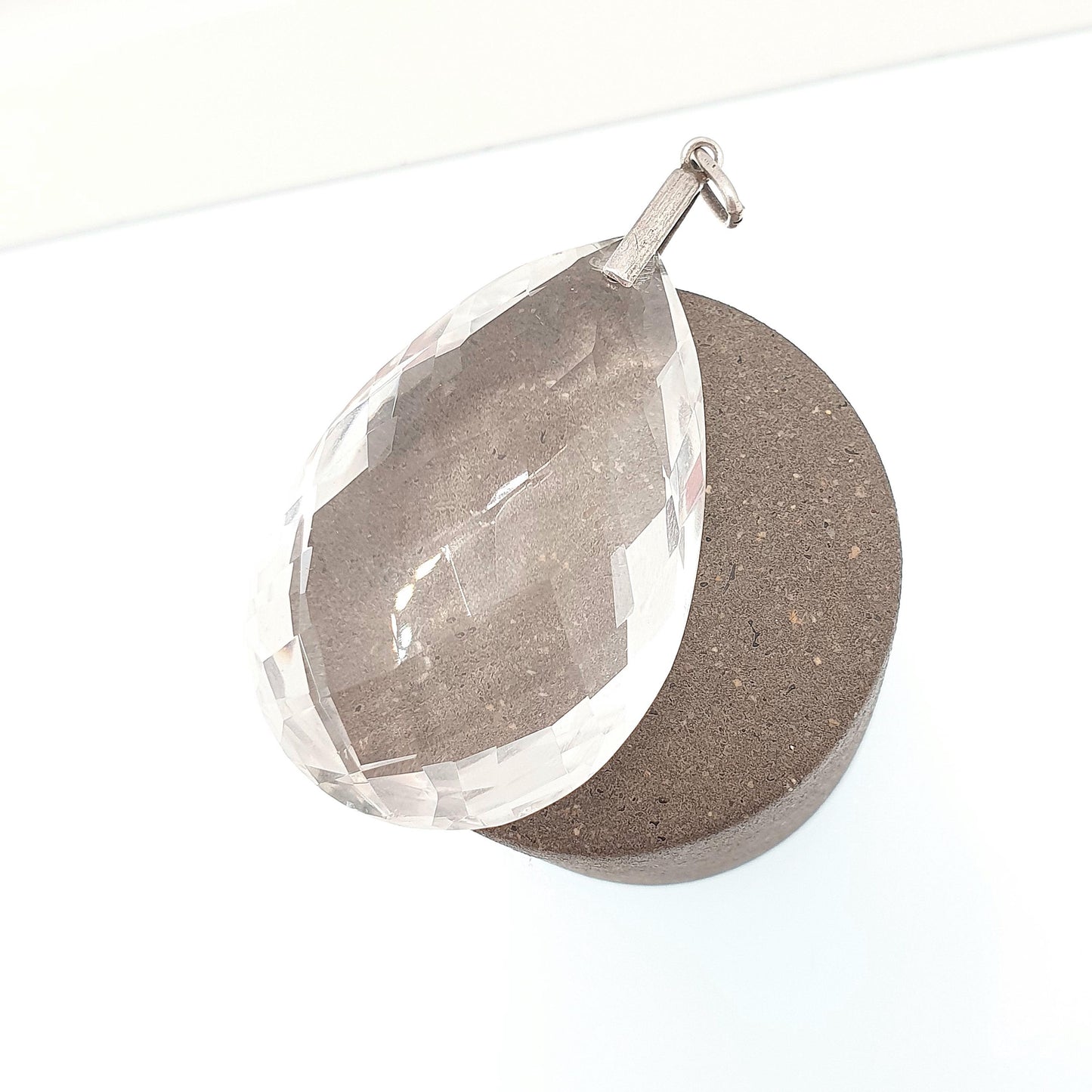 Antique Rock Crystal Quartz Solid Silver Pendant Necklace Art Deco Large Big Faceted 1920s Gemstone Clear Style Womens Jewelry Jewellery