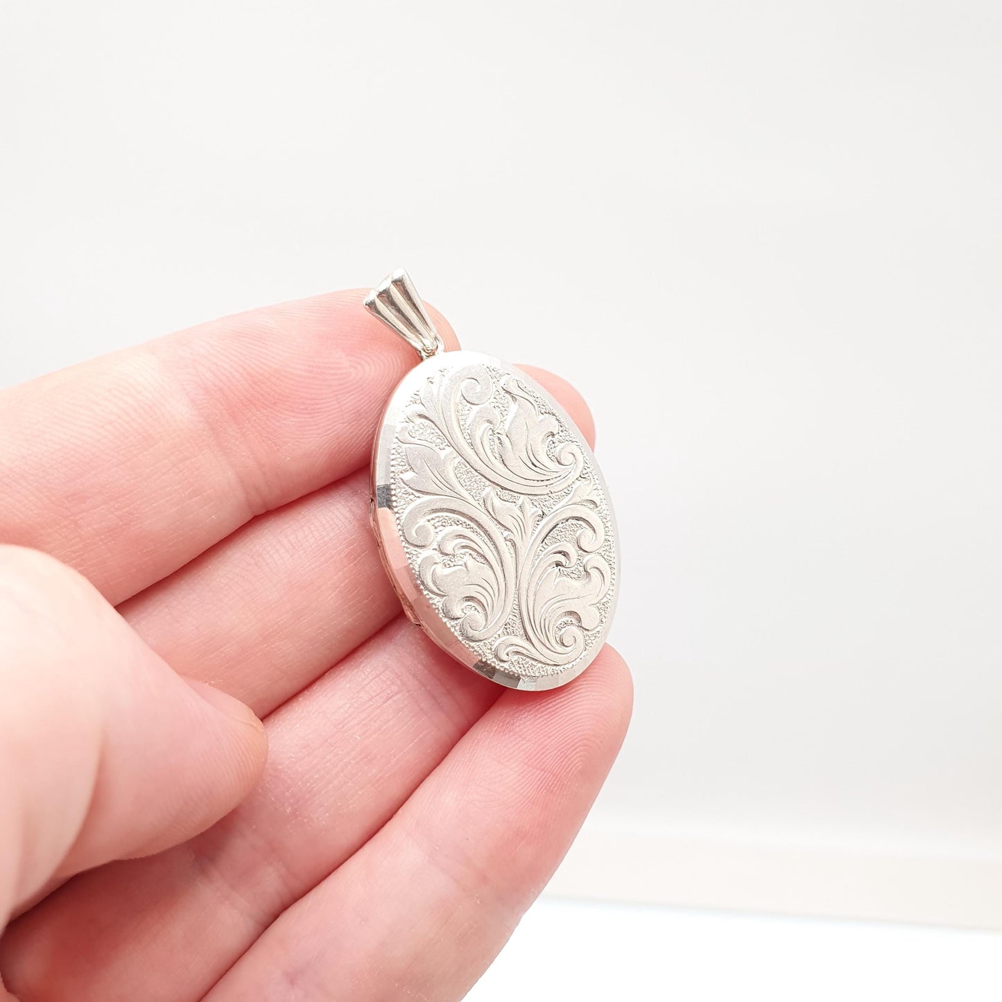 Vintage GEORG JENSEN Sterling Silver Locket Oval Scroll Embossed Necklace Pendant Genuine FinePicture Photo Womens Jewelry Jewellery Retro