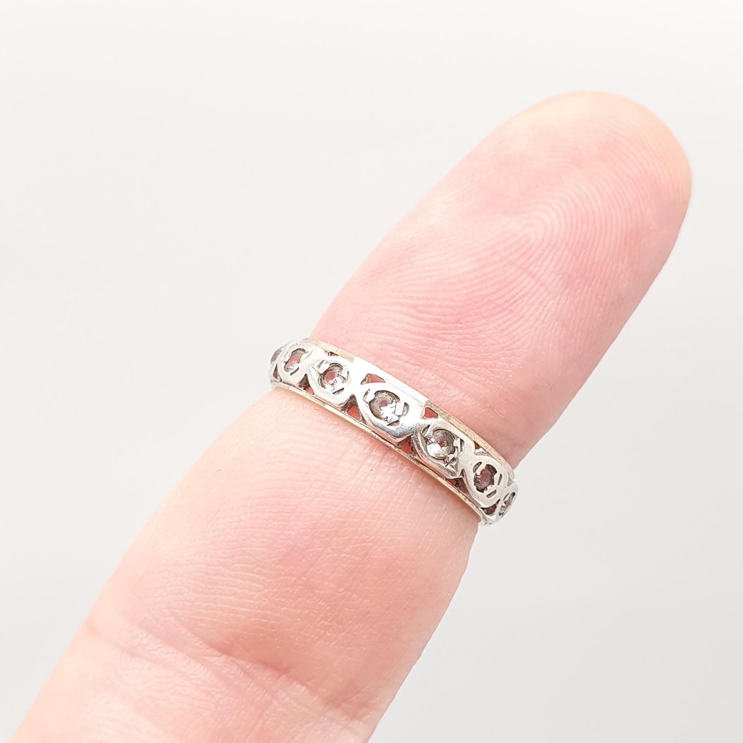 Antique 9ct 9k Gold Sterling Silver Eternity Ring Diamond White Spinel Band Art Deco Fine Estate Sparkly Full Womens Jewelry Jewellery