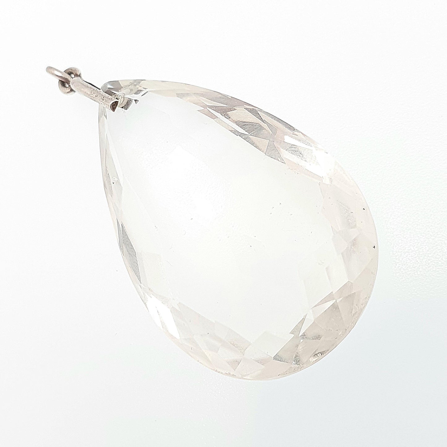 Antique Solid Silver Clear Quartz Pendant Necklace Rock Crystal Art Deco Large Big Pear 1920s Gemstone White Style Womens Jewelry Jewellery