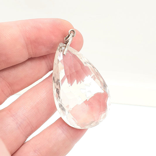 Antique Solid Silver Clear Quartz Pendant Necklace Rock Crystal Art Deco Large Big Pear 1920s Gemstone White Style Womens Jewelry Jewellery