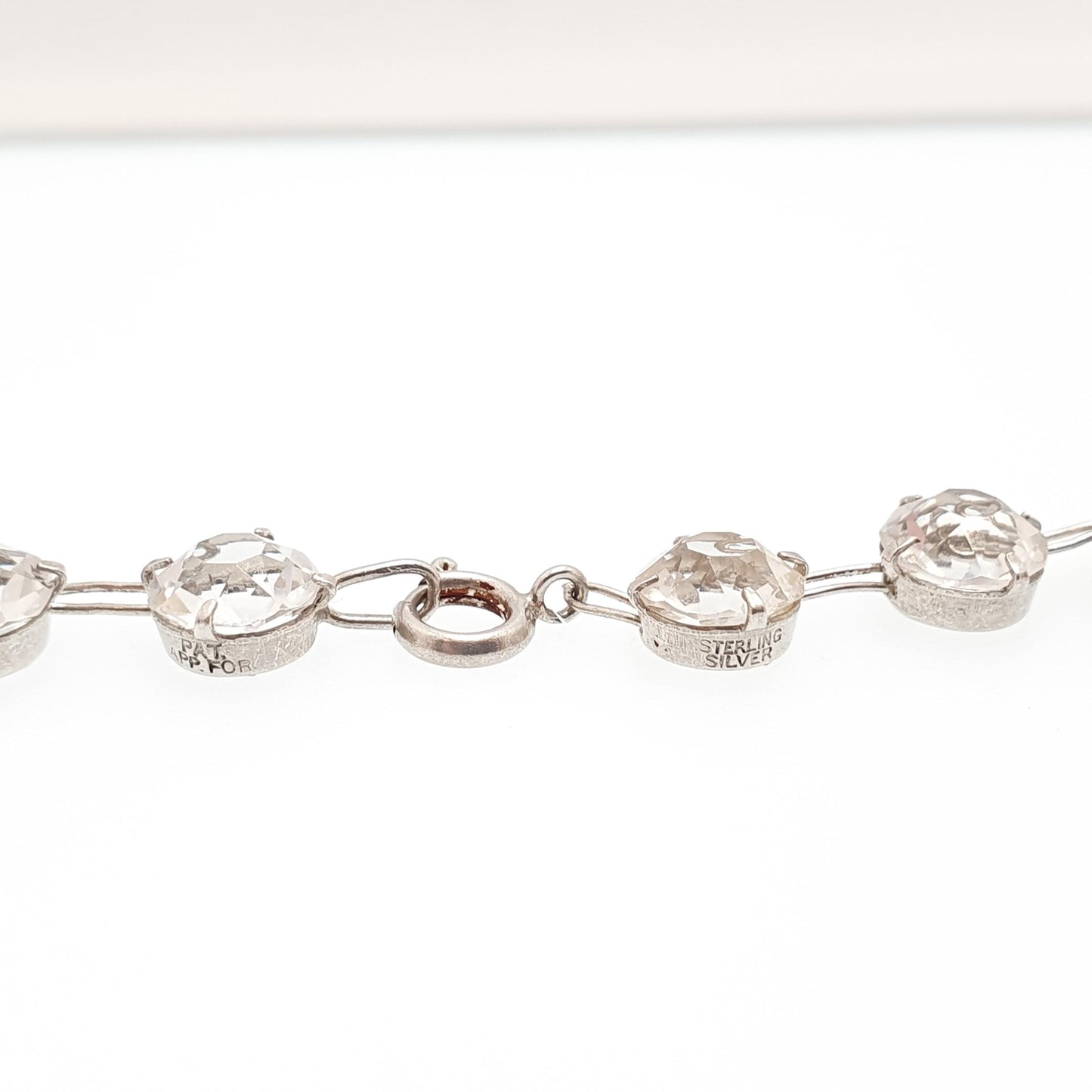 Antique Sterling Silver Diamond Paste Riviera Necklace Choker Large White Pastes Round Cut Art Deco Sparkly Womens Vintage Jewelry Jewellery