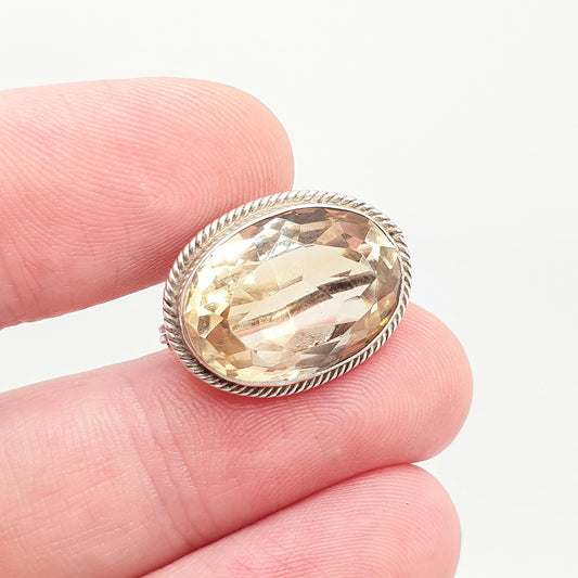 Antique Solid Silver Natural Citrine Brooch Gemstone Victorian Oval Cut Orange Quartz Pin Vintage Gemstone 1900s Womens Jewelry Jewellery