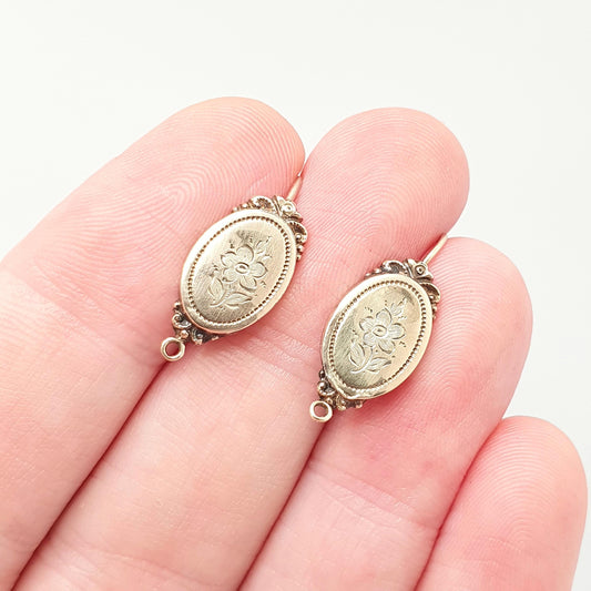 Antique Victorian 9ct Gold Earrings Etruscan Flower Hook Dangle Drop Solid 9k 375 1800s Vintage Jewelry Womens Jewellery