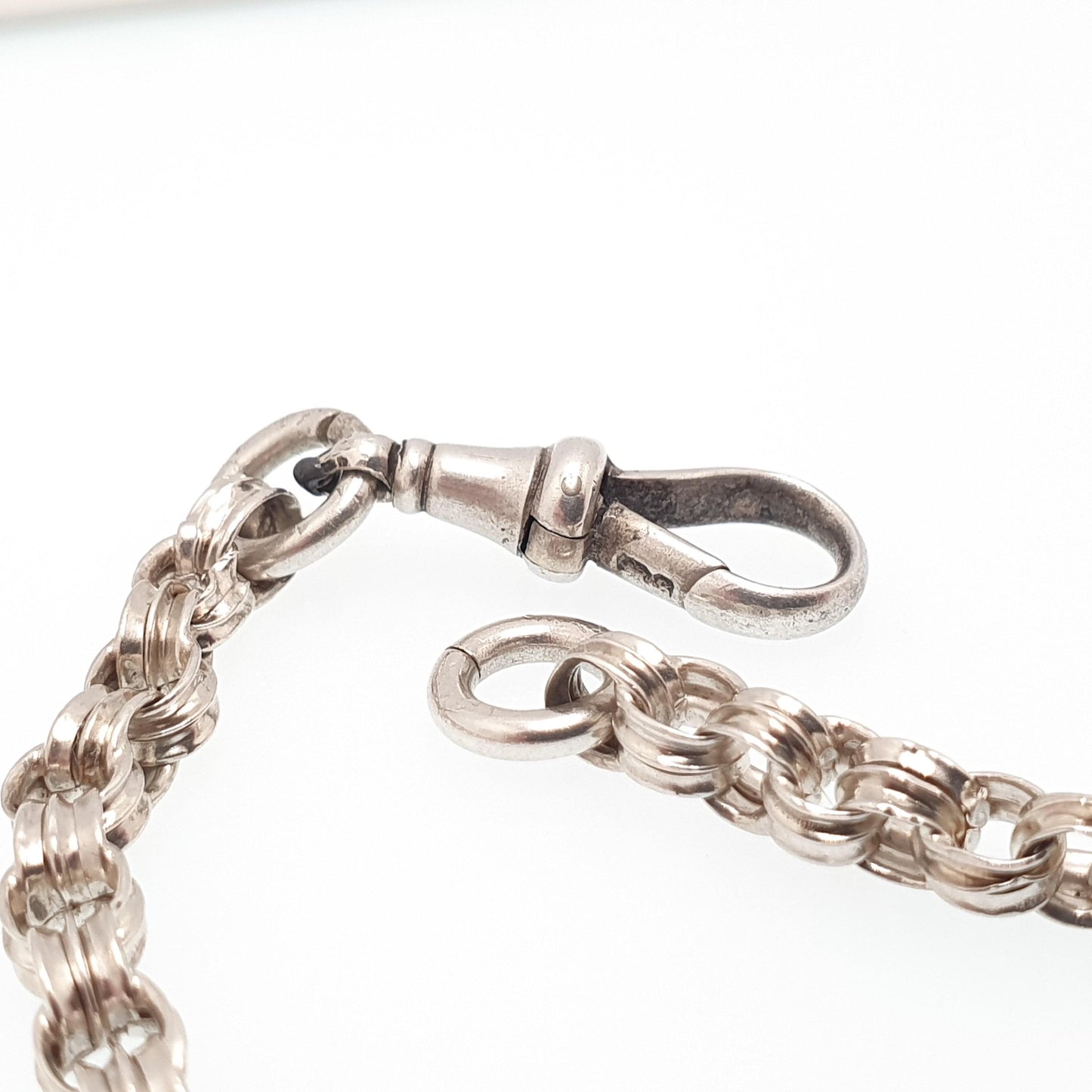 Antique Victorian Sterling Silver Belcher Chain Necklace 50cm 19.6" 12.13g Dog Clip Thick Rolo Links Large 1800s Vintage Mens Womens Jewelry