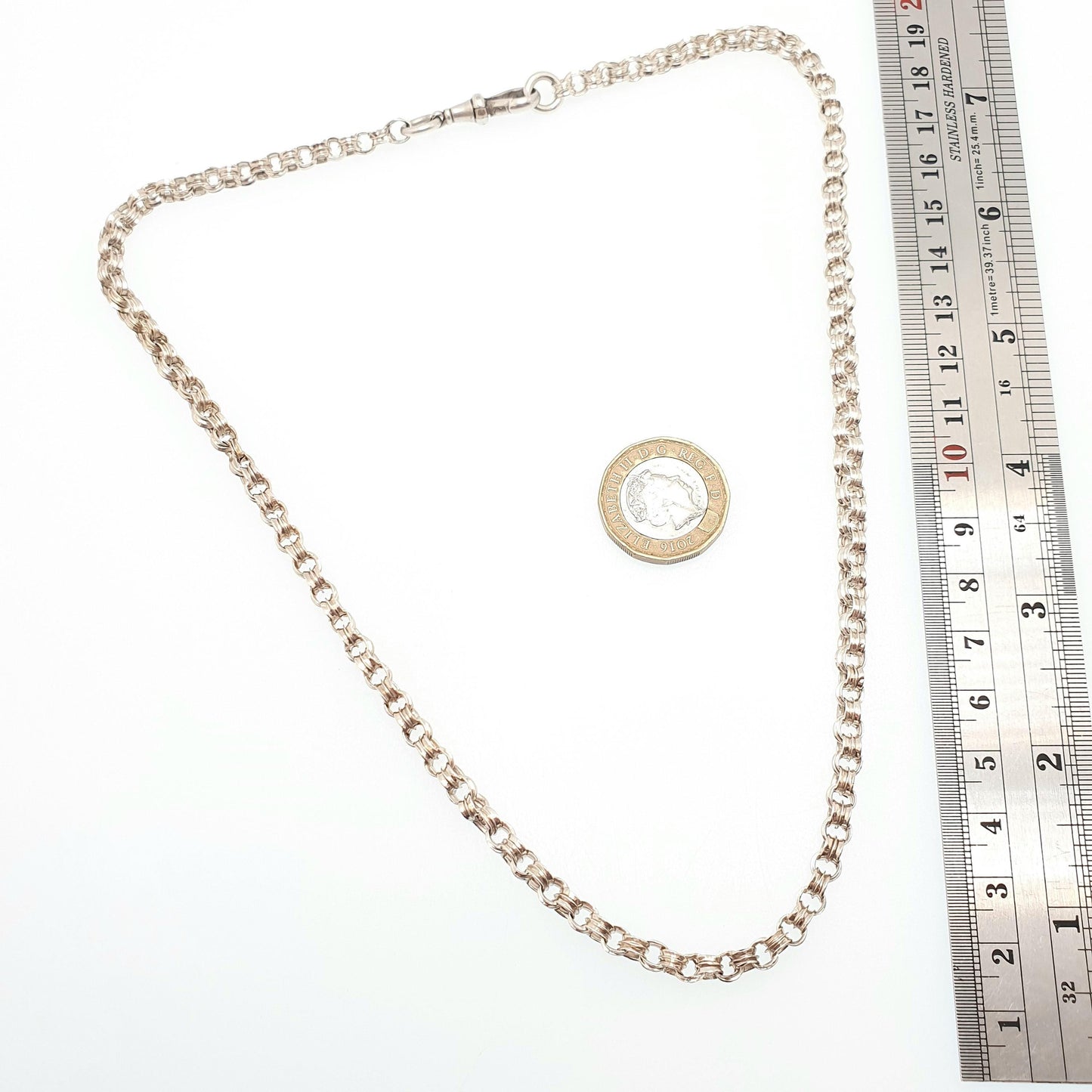 Antique Victorian Sterling Silver Belcher Chain Necklace 50cm 19.6" 12.13g Dog Clip Thick Rolo Links Large 1800s Vintage Mens Womens Jewelry