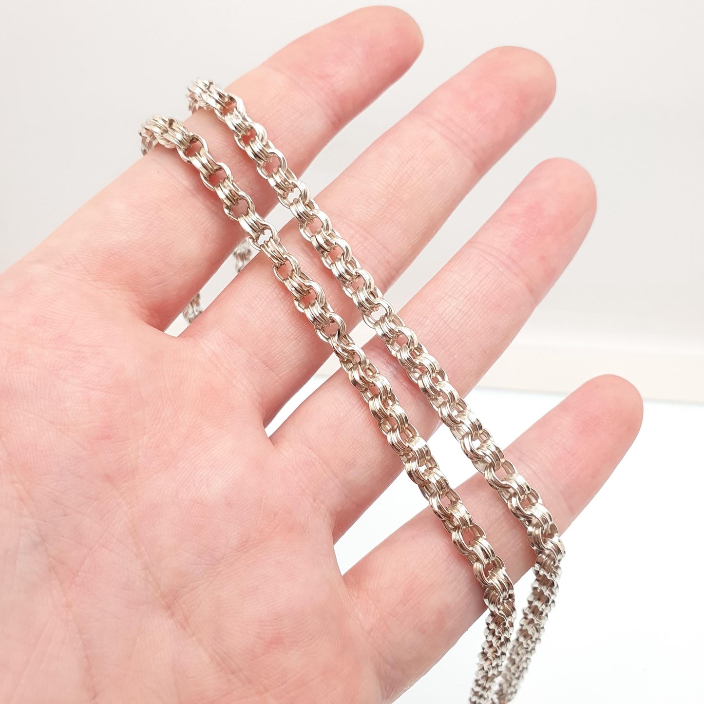 Antique Victorian Sterling Silver Belcher Chain Necklace 50cm 19.6" 12.13g Dog Clip Thick Rolo Links Large 1800s Vintage Mens Womens Jewelry