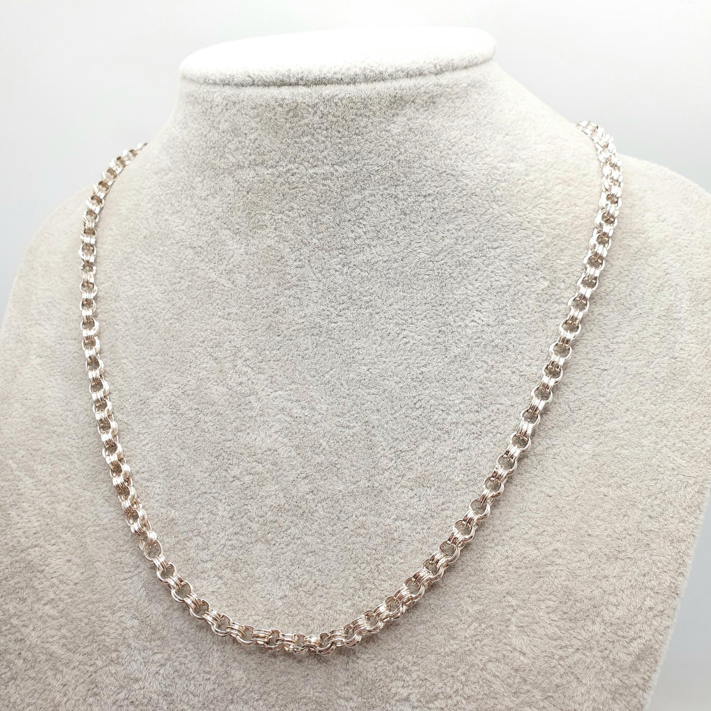 Antique Victorian Sterling Silver Belcher Chain Necklace 50cm 19.6" 12.13g Dog Clip Thick Rolo Links Large 1800s Vintage Mens Womens Jewelry