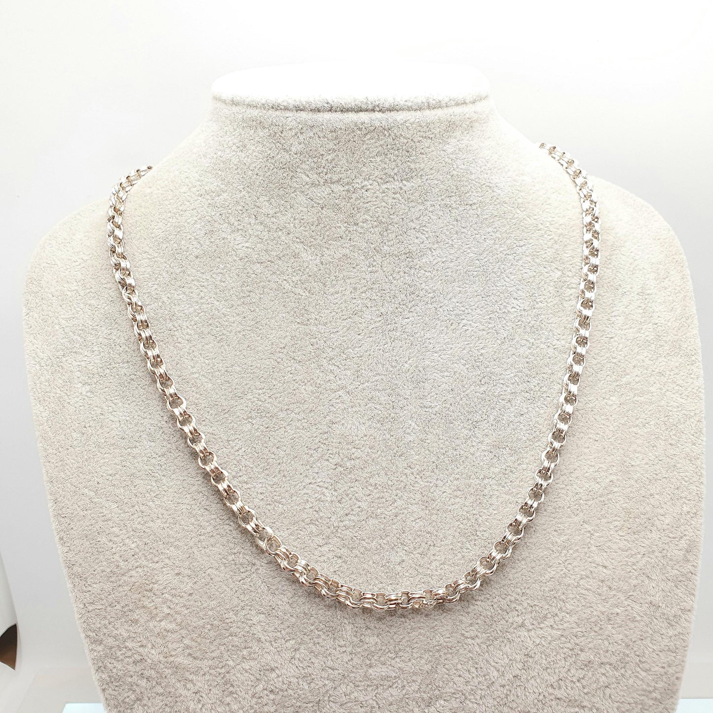 Antique Victorian Sterling Silver Belcher Chain Necklace 50cm 19.6" 12.13g Dog Clip Thick Rolo Links Large 1800s Vintage Mens Womens Jewelry