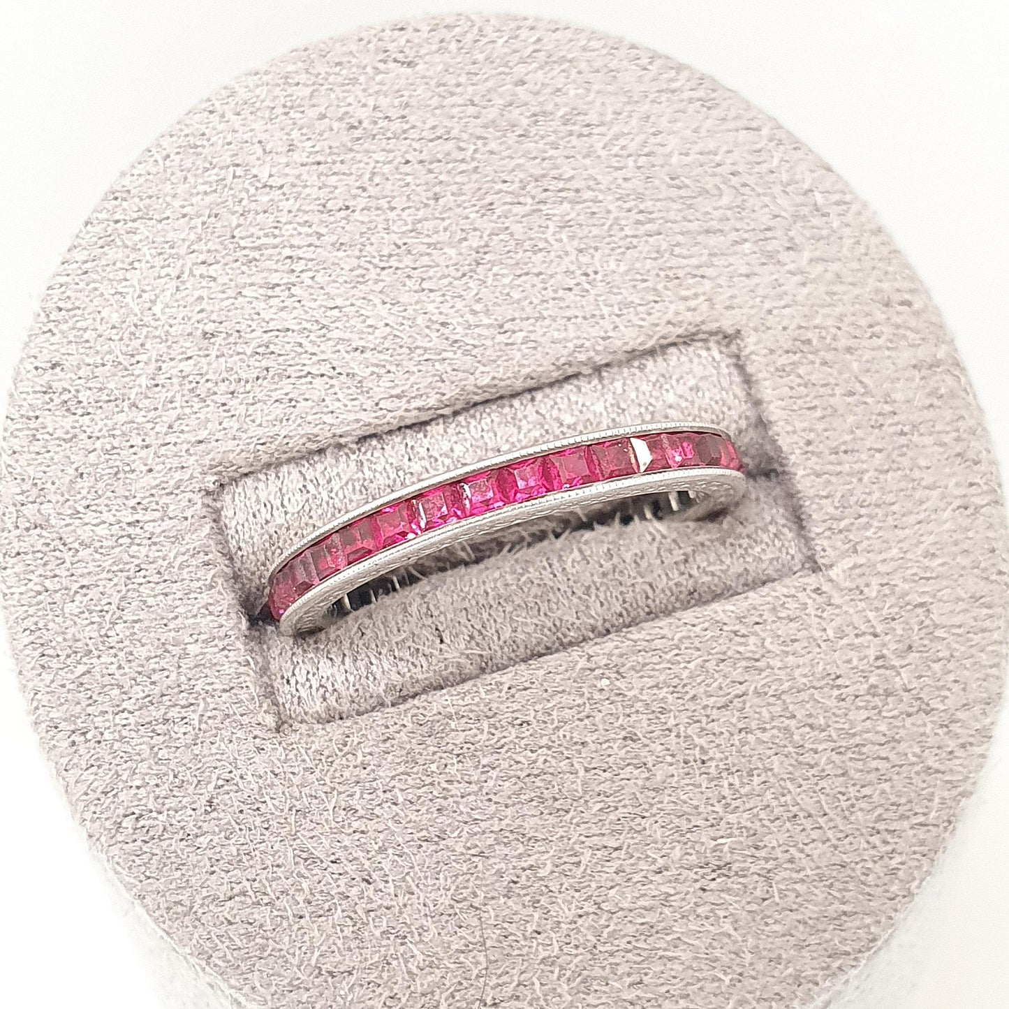 Antique Art Deco Solid Silver Ruby Paste Eternity Ring Channel Set Square Cut 1920s Vintage Full Band Ladies Womens Jewelry Jewellery