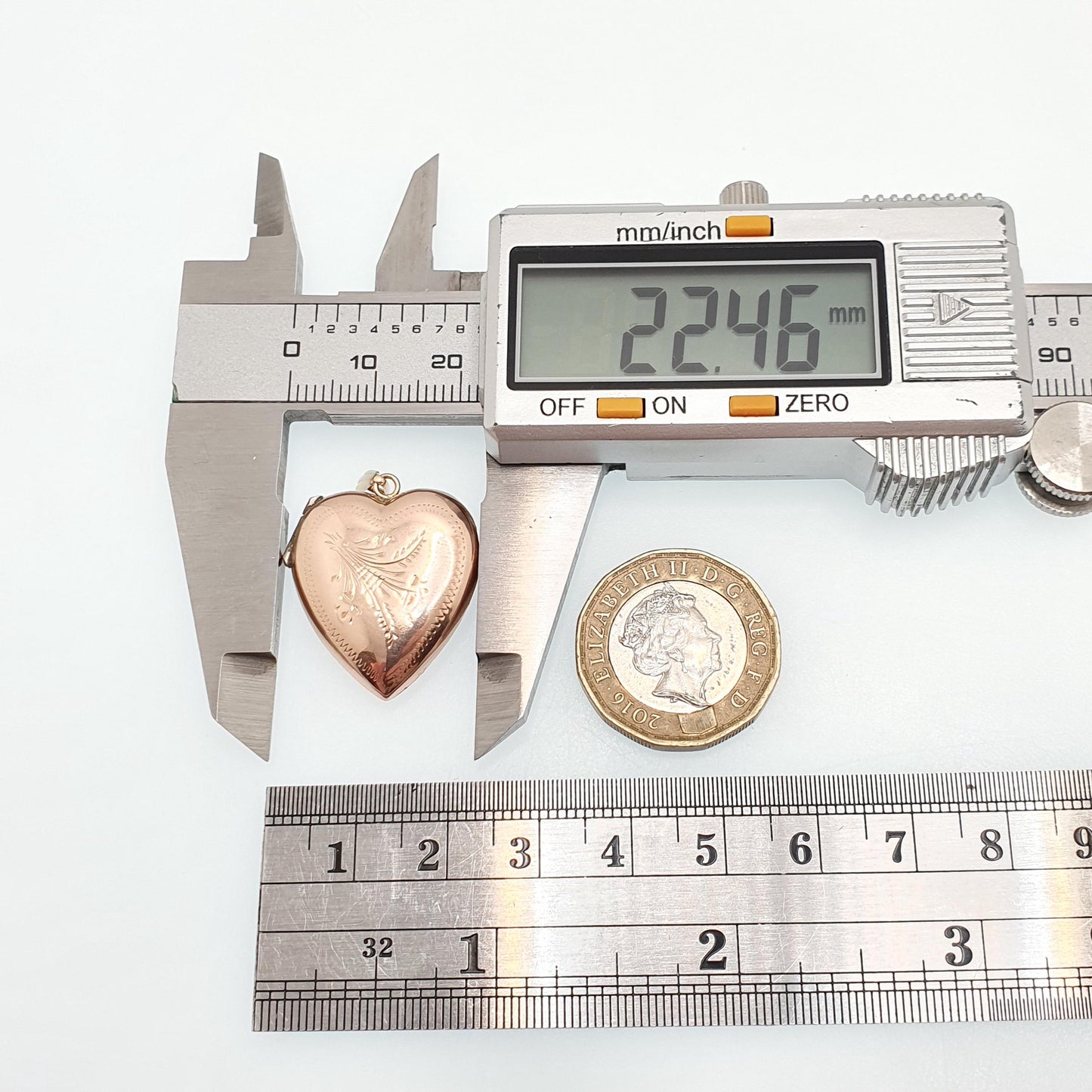 Antique 9ct 9k Rose Gold Heart Locket Pendant Engraved Solid 375 Fine Estate Large Red Back & Front Necklace Jewelry Womens Jewellery
