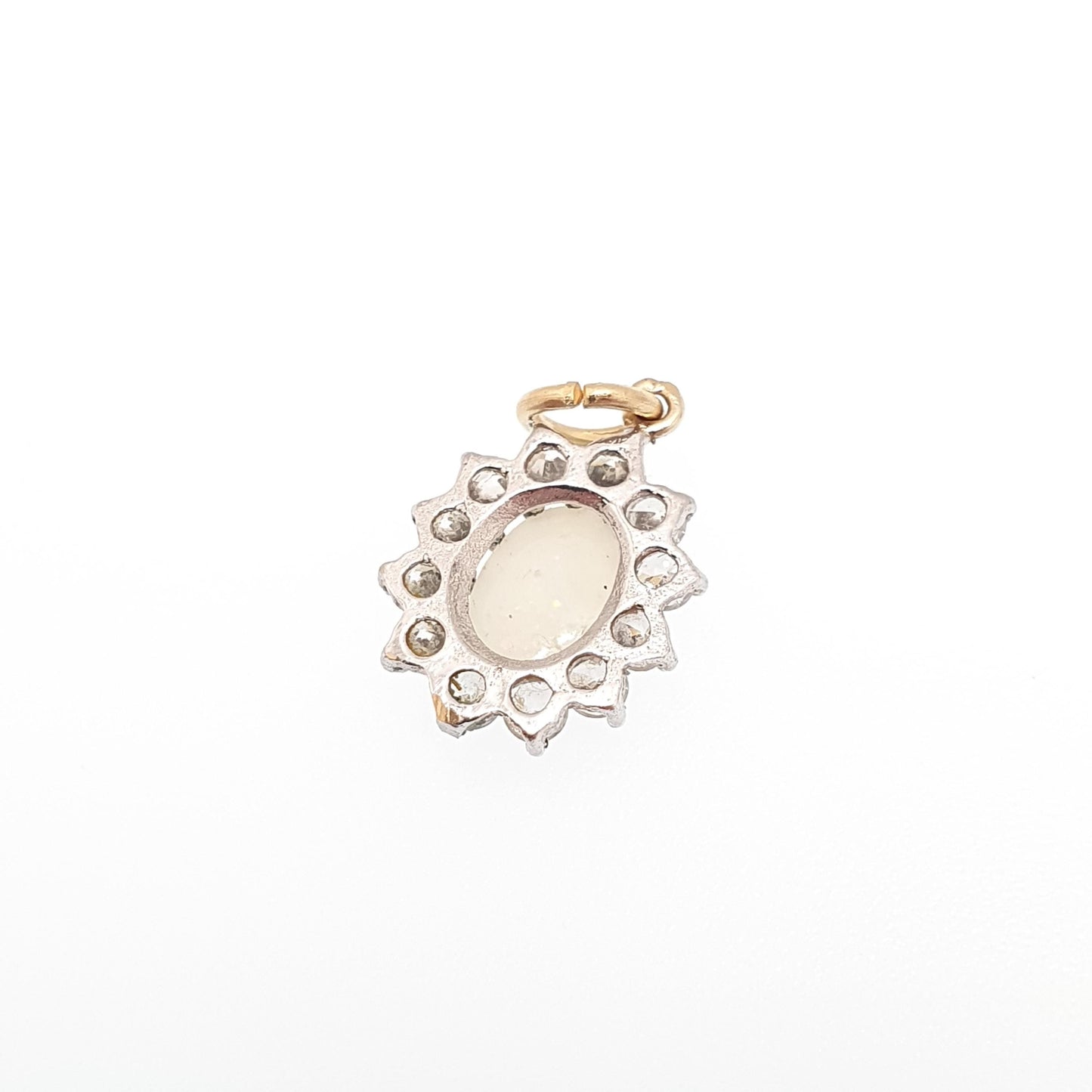 Vintage 9k 9ct 375 Gold Opal Necklace Pendant CZ Cluster Halo White Oval Gemstone Solid Yellow 9 Carat Retro Ladies Womens Jewelry Jewellery