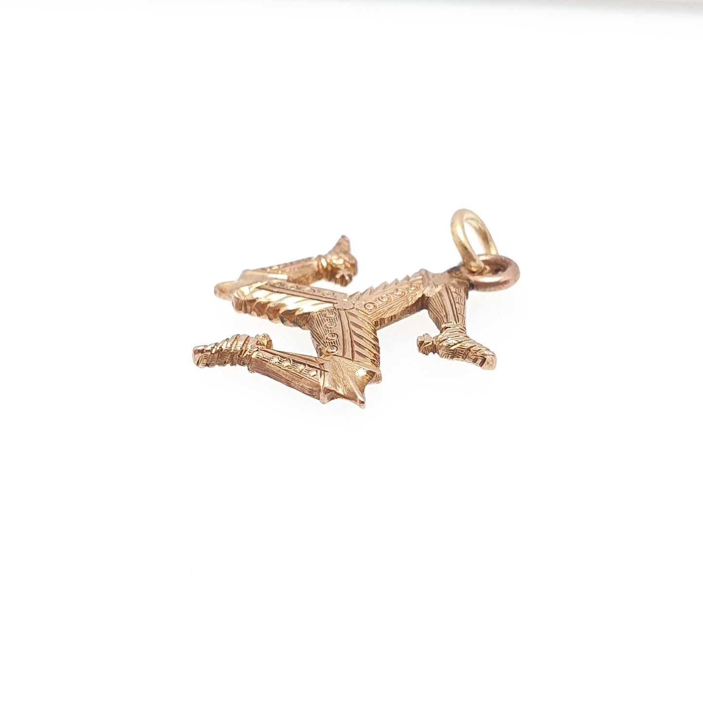 Antique 9ct Gold Isle of Man Pendant Necklace Charm Three Legs of Mann Solid 9k 9kt 3 Manx Symbol Flag Badge Vintage Jewelry Jewellery