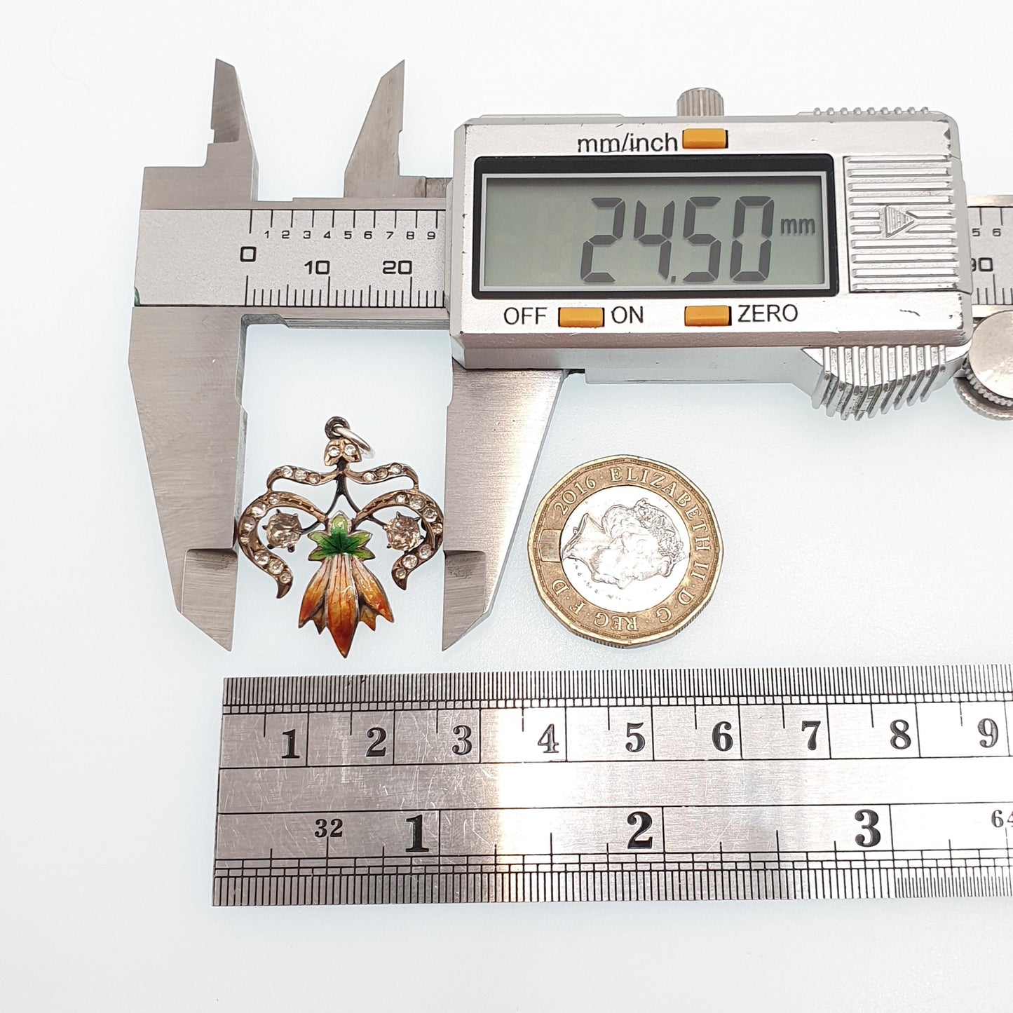 Antique Victorian Solid Silver Diamond Paste Necklace Pendant Enamel Flower Colourful Fine Art Nouveau Sparkly Vintage Jewellery Jewelry