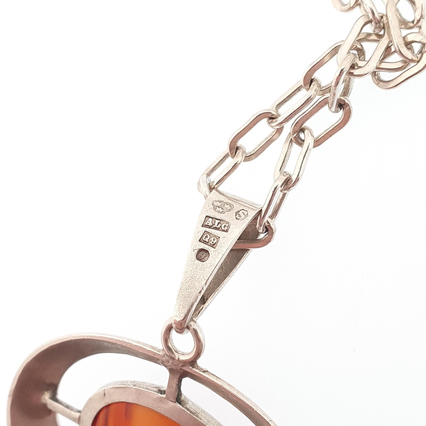 Vintage Sterling Silver Swedish Necklace Carnelian Quartz 1966 Scandinavian Modernist Target Designer Womens Fine Rare Jewellery Jewelry