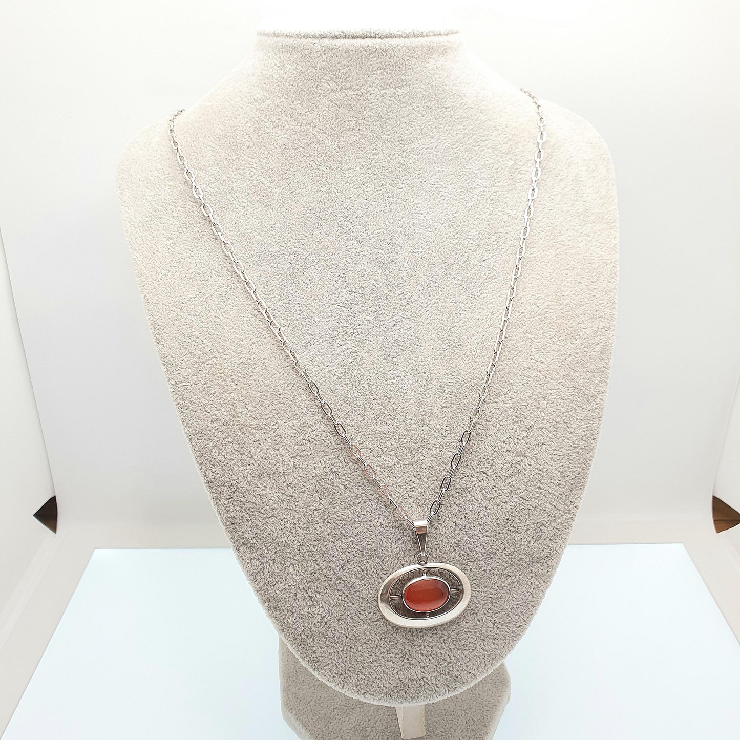 Vintage Sterling Silver Swedish Necklace Carnelian Quartz 1966 Scandinavian Modernist Target Designer Womens Fine Rare Jewellery Jewelry