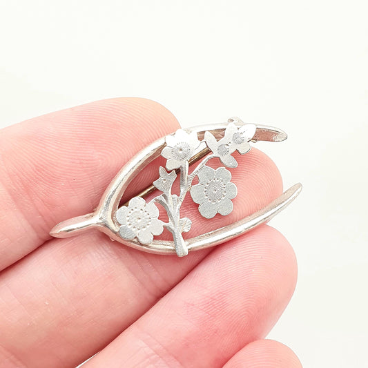 Antique Sterling Silver Wishbone Brooch Flower Sweetheart Lucky Good Luck 1909 Hallmark Vintage Thanksgiving Dinner Bird Jewelry Jewellery