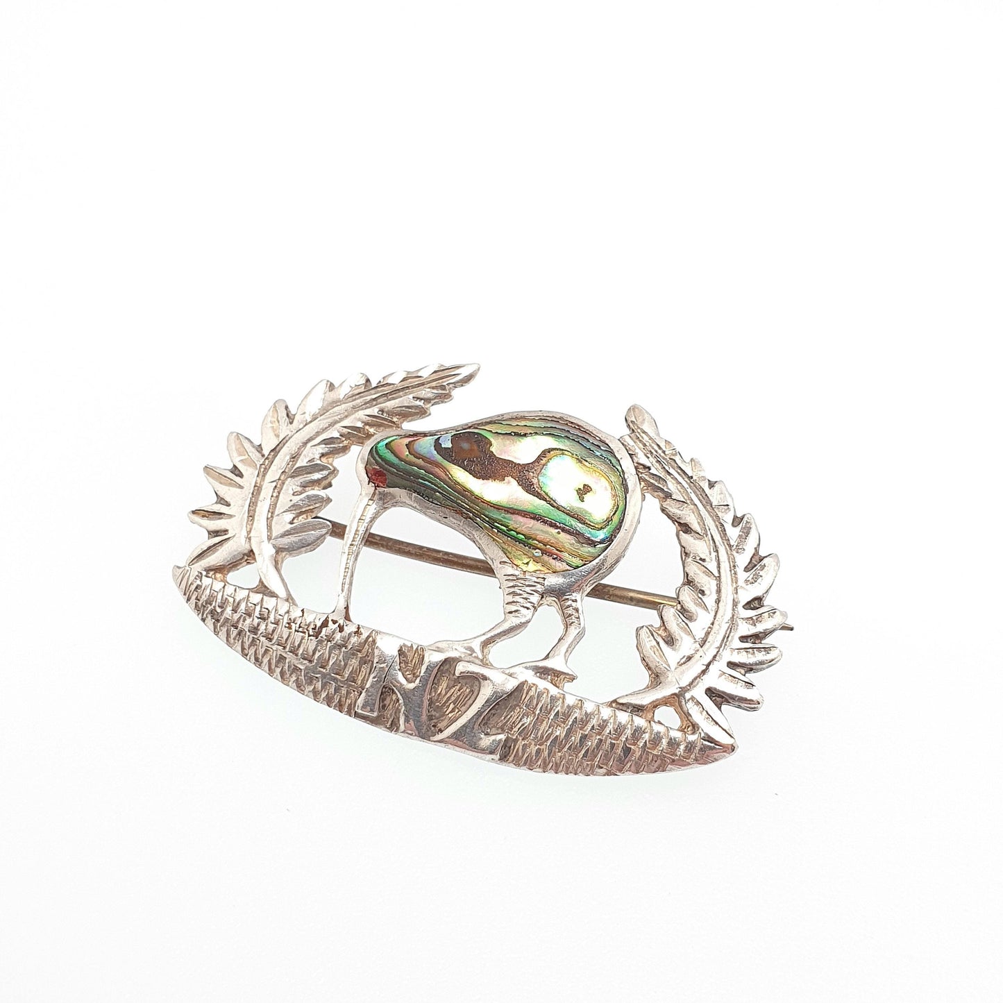 Antique Sterling Silver Kiwi Bird Brooch Abalone Shell New Zealand NZ Rare Animal Vintage Solid 925 Womens Retro Jewellery Jewelry
