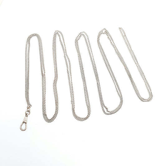 Antique Victorian Muff Chain Solid Silver Necklace Dog Clip 160cm 63" 12.86g Curb Link Very Long Guard Solid 925 Vintage Womens Jewelry