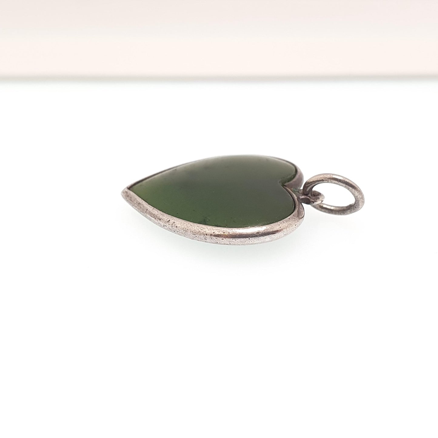 Antique Solid Silver Nephrite Jade Heart Pendant Necklace New Zealand Jadeite Love Gift Vintage Jewelry Jewellery Mens Womens