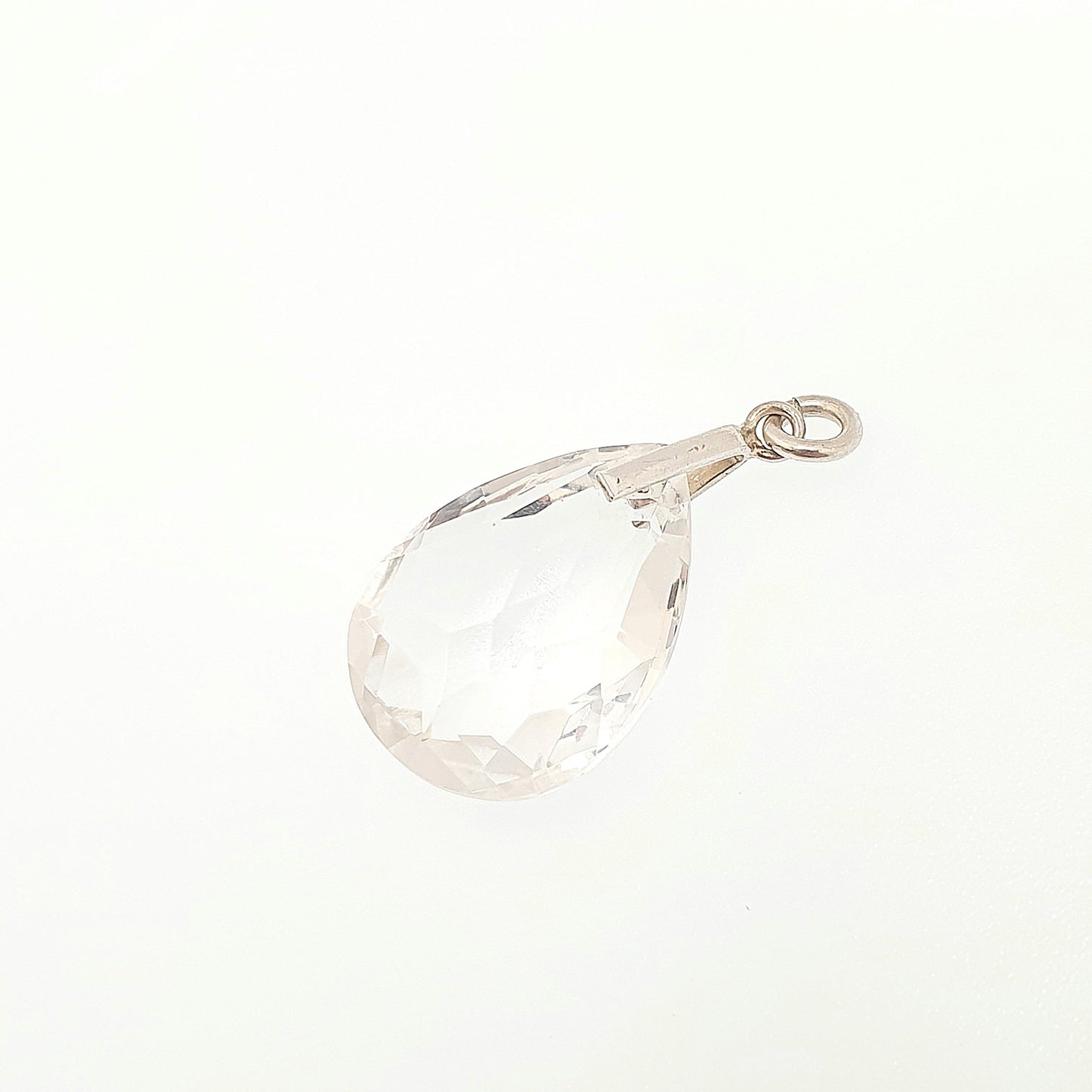 Antique Rock Crystal Quartz Pendant Necklace Art Deco Pear Cut Solid Silver Small Cute Faceted Gemstone Clear Style Womens Jewelry Jewellery