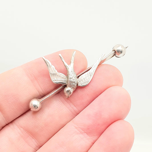 Antique Sterling Silver Bird Brooch 1901 Hallmarked Sweetheart Birds Cute Swallow Swift Victorian Gift Rare Vintage Jewelry Jewellery