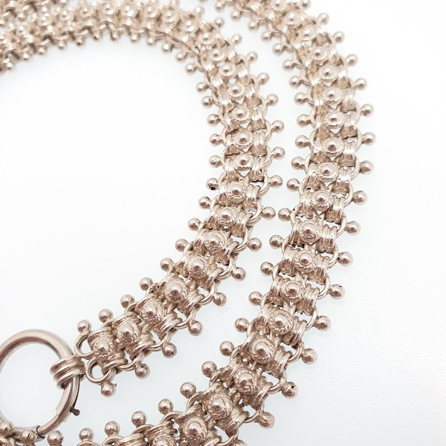 Antique Victorian Sterling Silver Collar Necklace Bead & Belcher Bookchain Original Bolt Ring 48cm 33.12g Estate Vintage Jewelry Jewellery