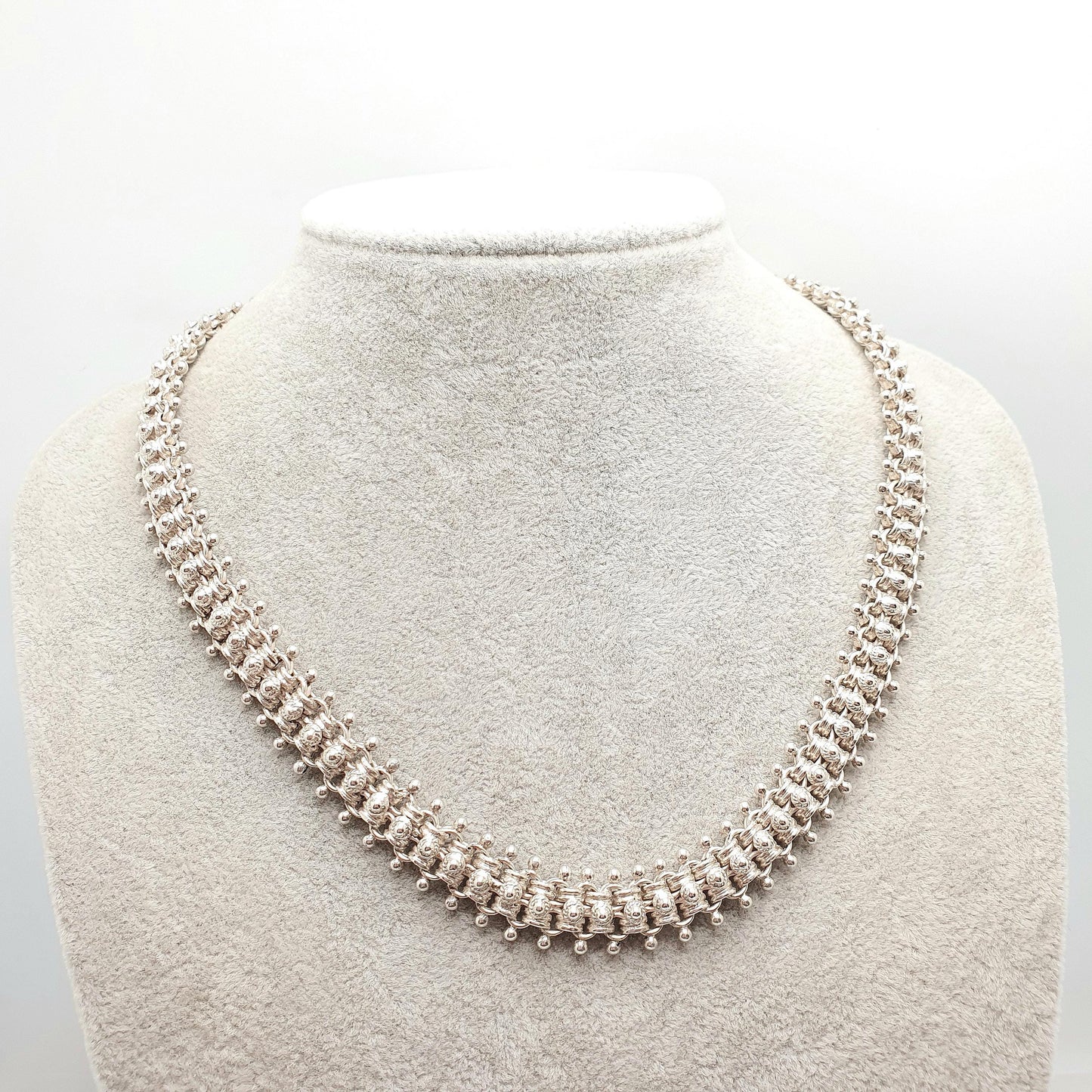 Antique Victorian Sterling Silver Collar Necklace Bead & Belcher Bookchain Original Bolt Ring 48cm 33.12g Estate Vintage Jewelry Jewellery