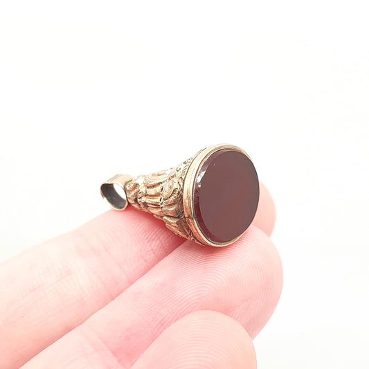 Antique Rolled Gold Carnelian Albert Fob Pendant Victorian Chased Necklace Quartz Agate Gemstone Gold Filled Letter Seal Vintage Jewelry