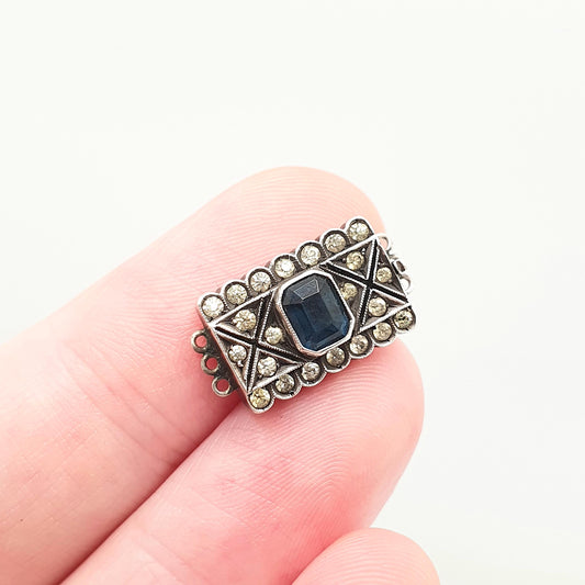 Antique Sterling Silver Sapphire & Diamond Paste Clasp Necklace Bracelet Fastening Clip Triple Three Art Deco Vintage Jewelry Jewellery