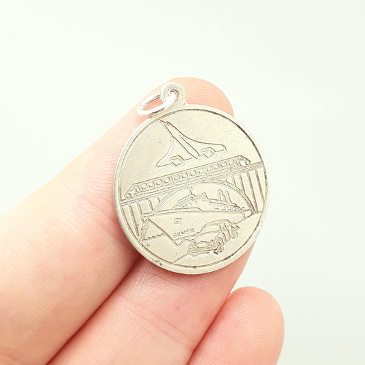 RESERVED/SOLD DON Vintage Sterling Silver St Christopher Pendant Concorde Necklace Plane Train Boat Double Sided