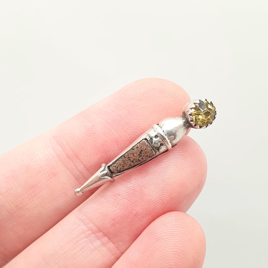 Antique Scottish Dirk Sterling Silver Brooch Pin Aberdeenshire Granite Citrine Paste 1916 Hallmark Vintage Mens Womens Jewelry Jewellery