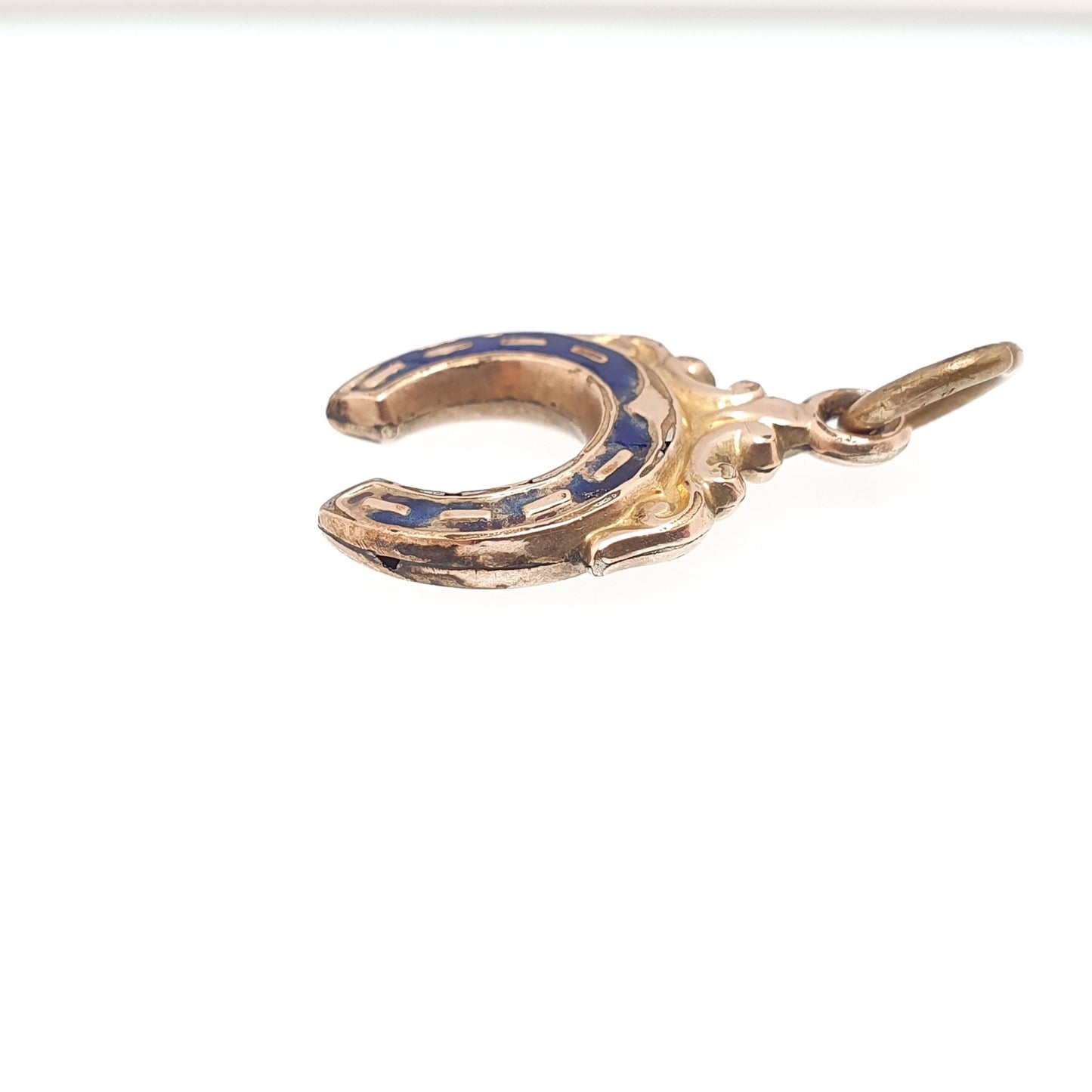 Antique 9ct Gold Cased Horseshoe Pendant Necklace Victorian Enamel Good Luck Lucky Horse Riding Gold Womens Mens Jewellery Jewelry