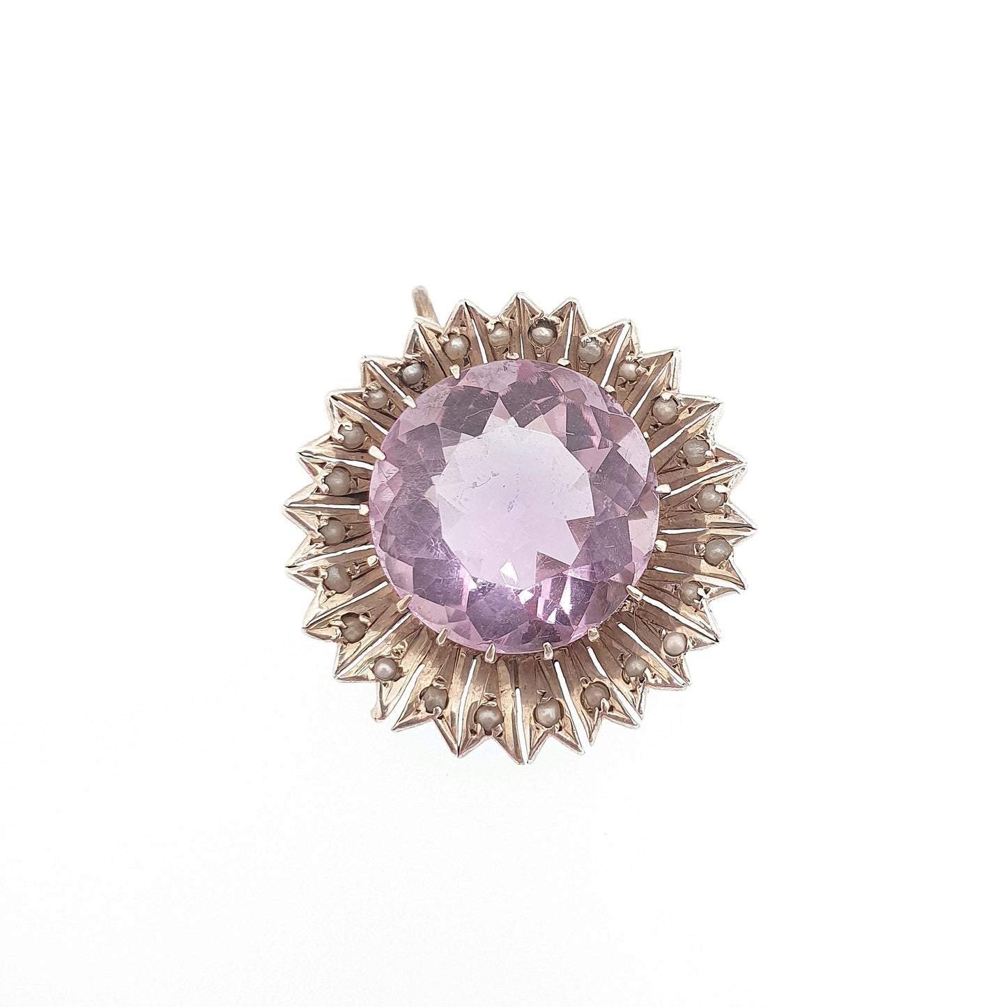 Antique Solid Silver Natural Amethyst Pendant Victorian Seed Pearl Necklace Large Big Flower Real Quartz Gemstone Vintage Jewellery Jewelry
