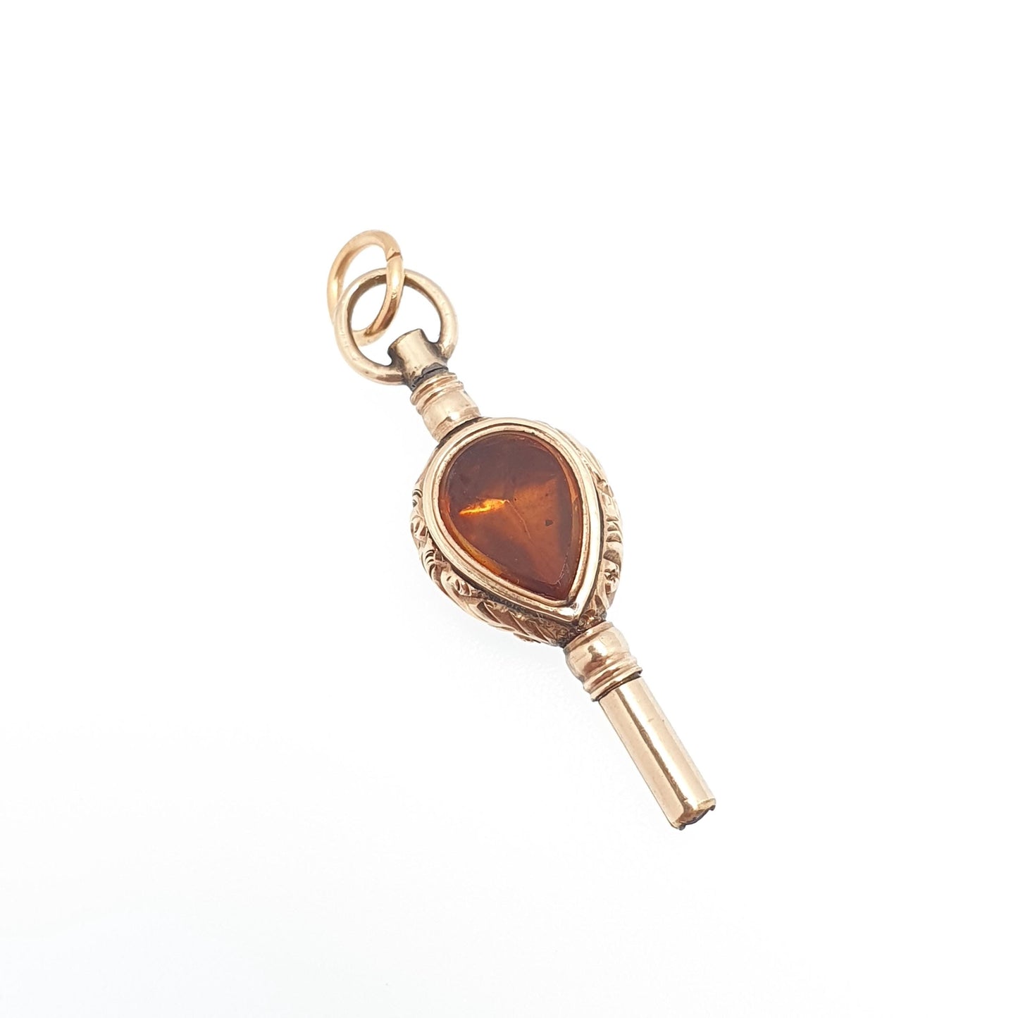 Antique 9ct Gold Cased Citrine Bloodstone Pocket Watch Key Fob Pendant Victorian Necklace Albert Chain Vintage Womens Jewellery Jewelry