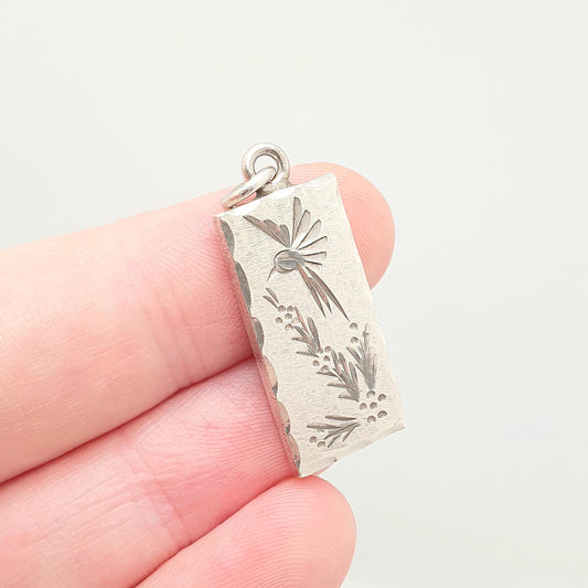 Vintage Sterling Silver Bird Ingot Necklace Pendant 1978 Hallmarked Hand Engraved Solid 925 1970s Retro Womens Jewellery Jewelry
