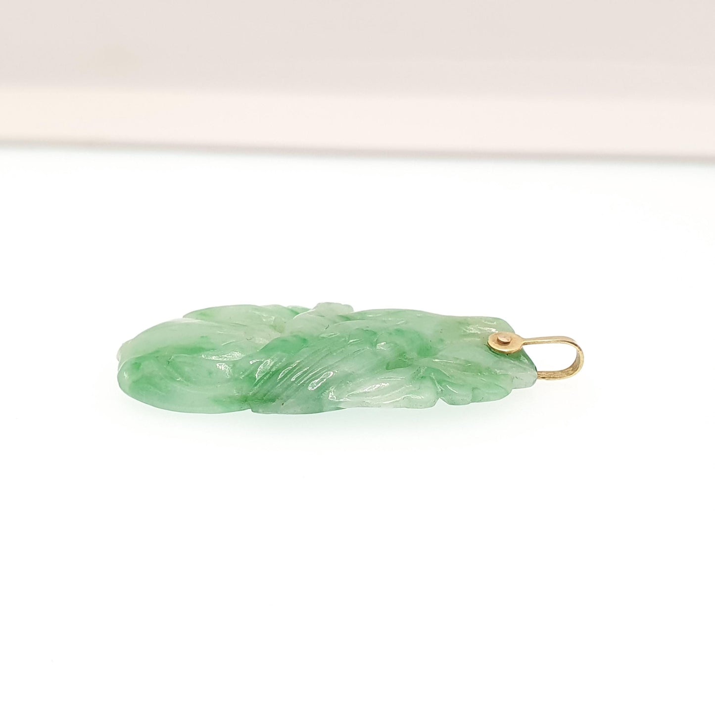 Antique 14k Gold Carved Jade Bird Necklace Pendant Apple Green Art Deco Solid 585 14kt Genuine Jadeite Gemstone Vintage Jewelry Jewellery