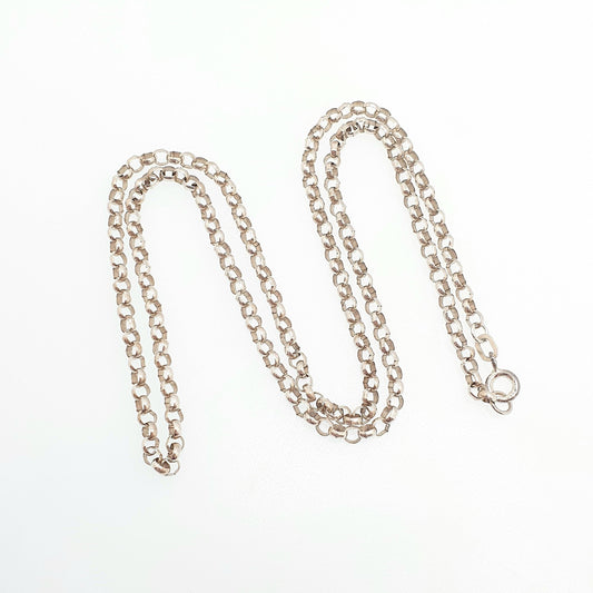 Vintage Sterling Silver Rolo Link Chain Necklace 50cm 19.6" 6.94g Belcher Chains 1980s Big Round Solid 925 Retro Jewelry Jewellery
