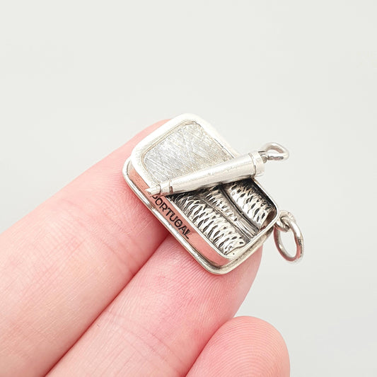 Vintage Solid Silver Sardine Tin Pendant Necklace Charm Portugal Portuguese Fish Fishing Fishes Mens Womens Ladies Retro Jewelry Jewellery