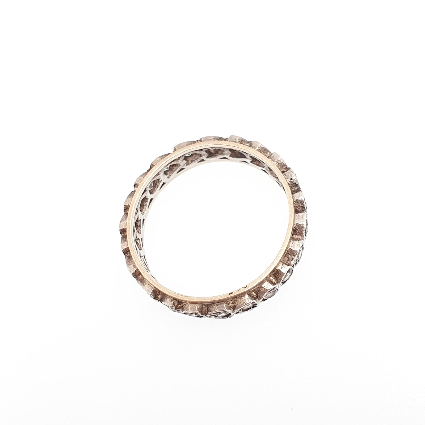 Antique Art Deco 9ct 9k Gold Sterling Silver Eternity Ring Heart White Spinel Gemstone Solid 375 Vintage 1920s Womens Jewelry Jewellery