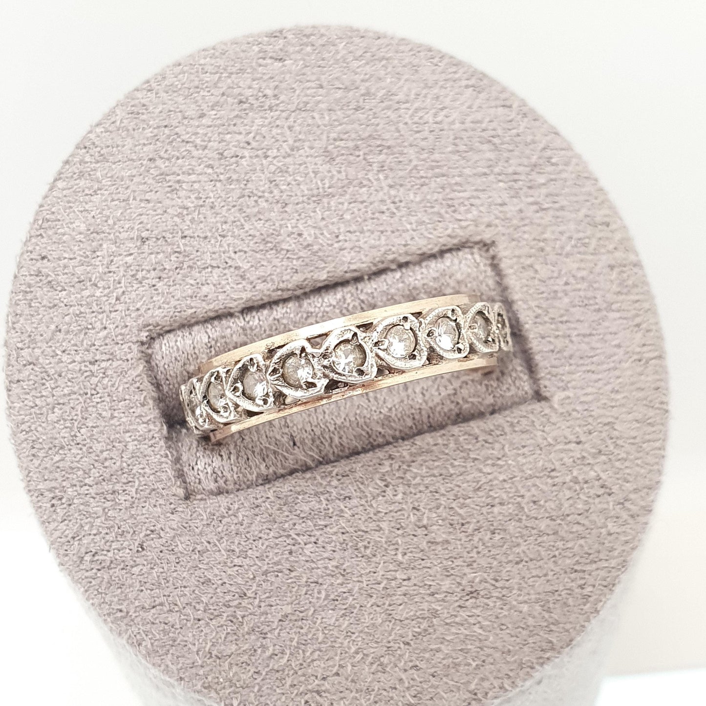 Antique Art Deco 9ct 9k Gold Sterling Silver Eternity Ring Heart White Spinel Gemstone Solid 375 Vintage 1920s Womens Jewelry Jewellery