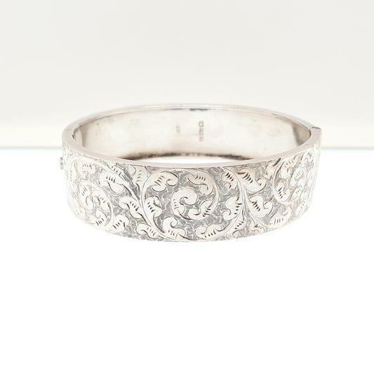 Victorian Sterling Silver Antique Snap Bracelet Bangle Leaf Engraved 20.46g Rare 1882 Hallmark Solid 925 Vintage Womens Jewelry Jewellery
